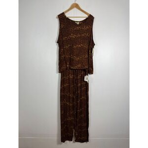 Safari Core Islander Womens 2X/1X Two Piece Set Brown Leopard Rayon Tank Pants